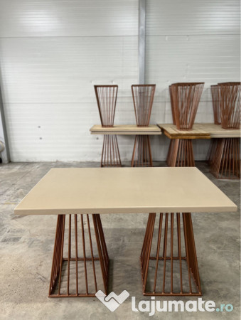 Mese lemn masiv și picioare fier forjat pentru mese 