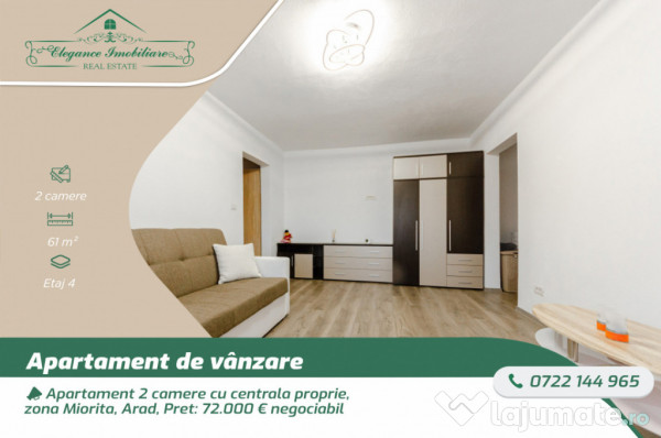 Apartament 2 camere cu centrala proprie, zona Miorita, Arad 