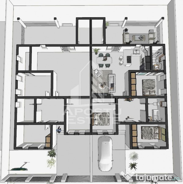 Jumatate de duplex nou cu 4 camere,Parta