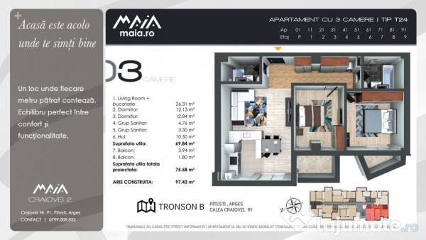 3 Camere Spatioase | Maia Craiovei | Central