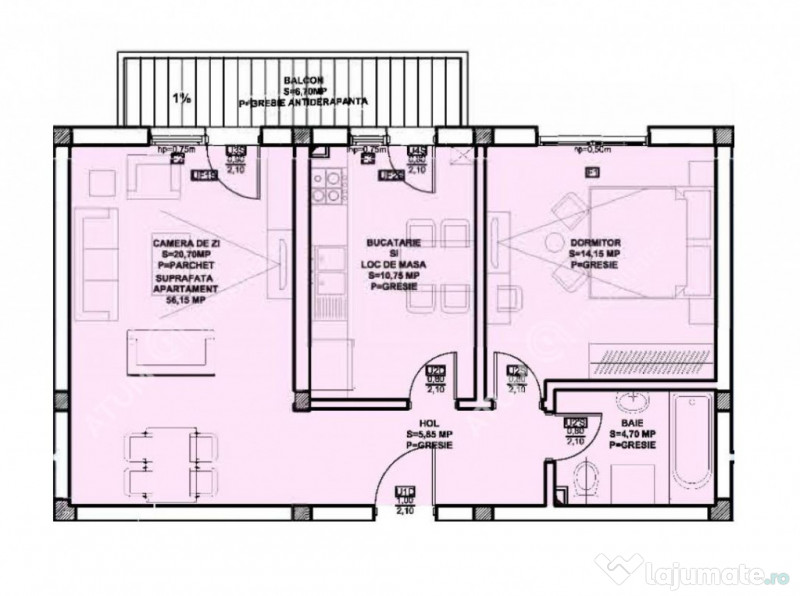 Apartament cu 2 camere decomandate si balcon zona Doamna Sta