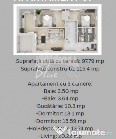 Madrid Park Residence- Apartament 3 camere cu terasa 17.7 mp