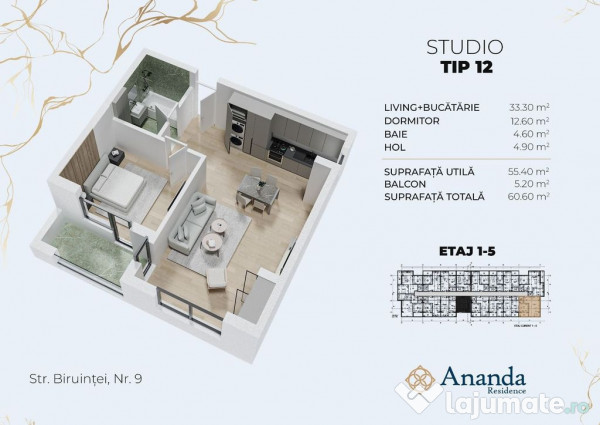 Studio foarte spatios, ideal locuința, direct dezvoltator