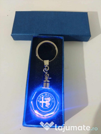 Breloc auto din cristal cu LED - Logo Alfa Romeo 