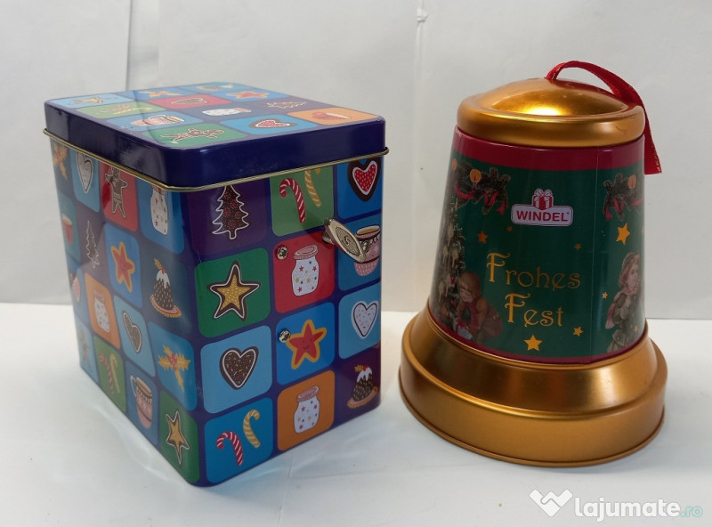 2 Cutii muzicale din tablă pentru dulciuri, funcționale 