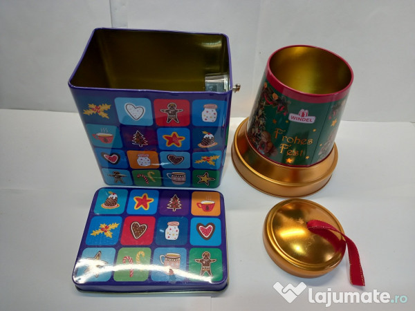 2 Cutii muzicale din tablă pentru dulciuri, funcționale 