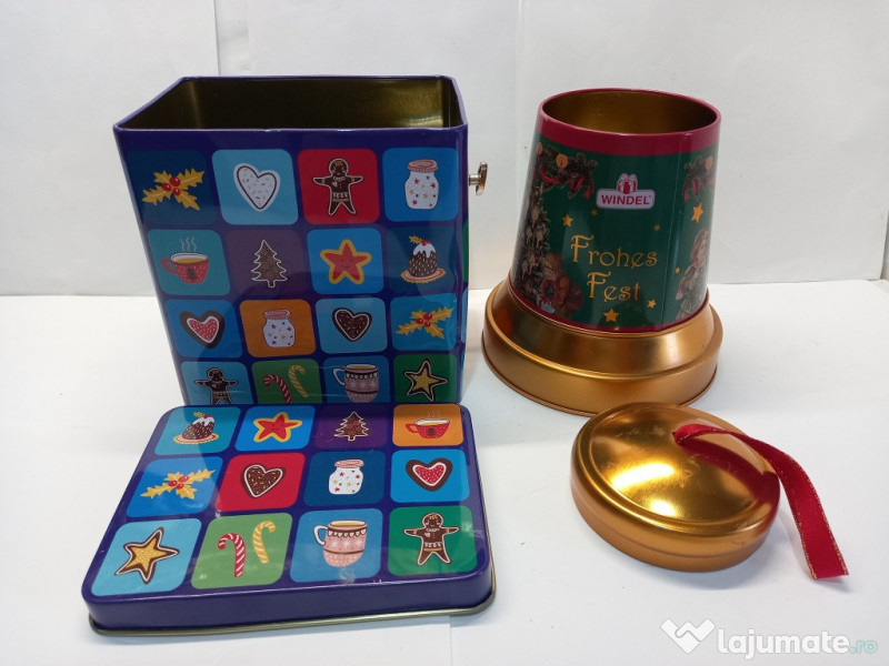 2 Cutii muzicale din tablă pentru dulciuri, funcționale 