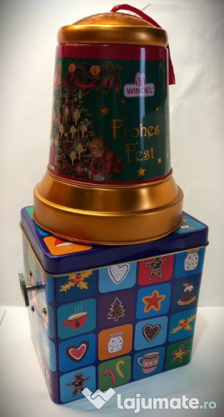 2 Cutii muzicale din tablă pentru dulciuri, funcționale 