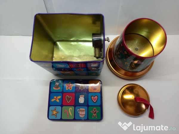 2 Cutii muzicale din tablă pentru dulciuri, funcționale 