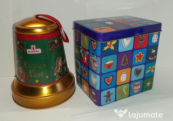2 Cutii muzicale din tablă pentru dulciuri, funcționale 