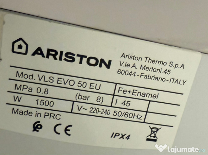 Boiler electric Ariston Velis Evo 50 EU, capacitate 50 litri 
