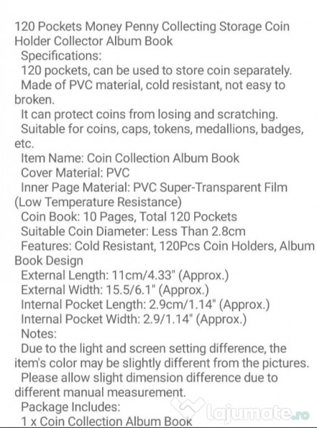 Clasor Monede 120 buzunare Albastru 