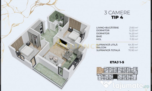 Metrou Berceni Ap 3 Camere 70 mp 