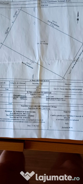 Berceni la stadionul din comuna - teren 412 mp – zona vile 