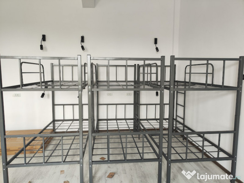 Pat etajat metalic BEL 21 LYA+2 saltele+Set complet lenjerie și pilote 