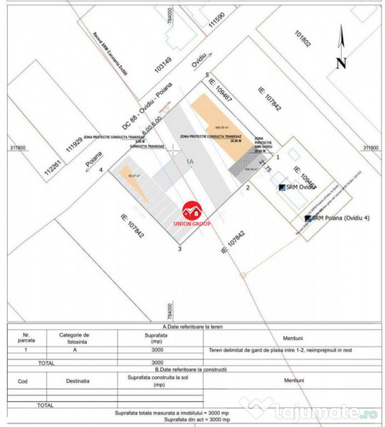 Teren intravilan 3000mp, deschidere 60ml, varianta Ovidu 