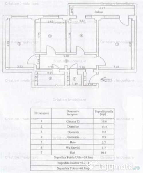 3 cam, 67 mp, Decomandat conf 1, Obor, Mobilat si Utilat