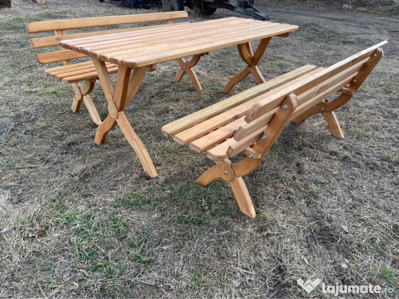 Masa cu banci pt. gradina, terasa din lemn de cires masiv 