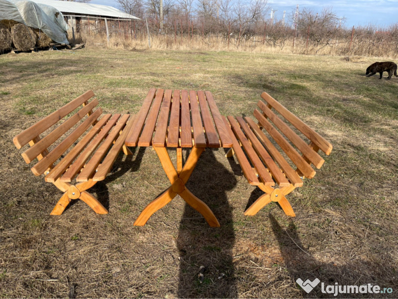 Masa cu banci pt. gradina, terasa din lemn de cires masiv 