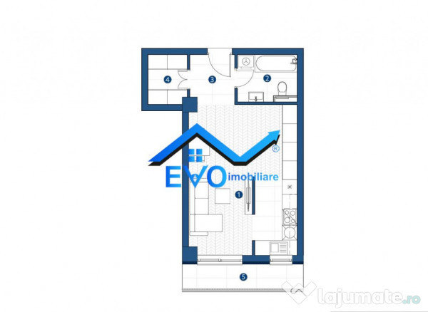 Apartament de , 1 camera, open space, Galata 