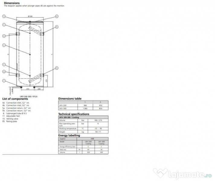 Nibe Vas tampon puffer / buffer pompa caldura Nibe UKV200 