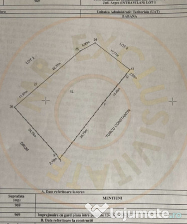 Teren 969 mp intravilan la 10km de Pitesti, langa padure.