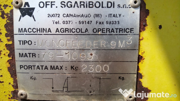 Remorca tehnologica cu freza Sgariboldi Monofeder 9mc 1997 