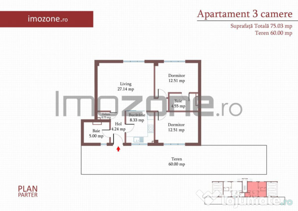 3 camere, CURTE 67 mp si 2 PARCARI proprii, 75 MP, FINISA... 