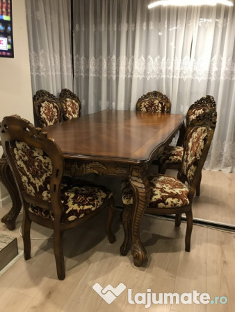 Masa lemn masiv cu 6 scaune