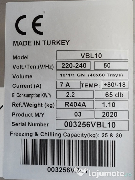 Abatitor blast chiller freenox 10 cuve - NOU