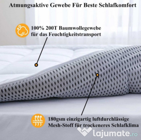 Topper saltea cu tesatura bumbac 100% pt. pat 140 cm/200 cm 