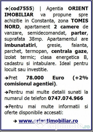 Tomis Nord, apartament 2 camere, parter, gaze, vanzari Constanta 