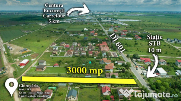 Teren 3000mp stradal cu toate utilitatile 10 minute de Bucur 