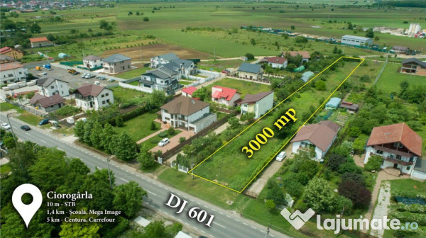 Teren 3000mp stradal cu toate utilitatile 10 minute de Bucur 