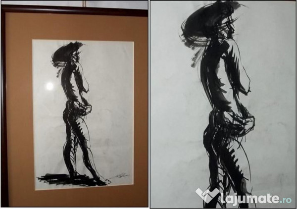 Tuș semnat, lucrare veche deosebită 