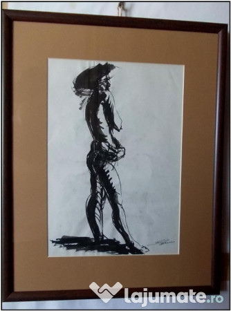 Tuș semnat, lucrare veche deosebită 