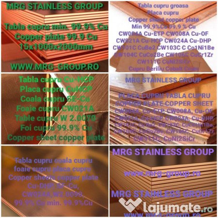 Tabla cupru alimentar 4x1000x2000 foaie coala aluminiu inox 
