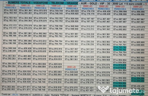 Pereche.Numar Preferential.Numere Identice.Vodafone.Gold.Vip.Aur.Firma 