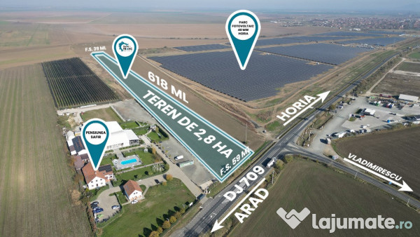 Teren de 2,8 ha pentru dezvoltare industriala, horeca sau fotovoltaice 