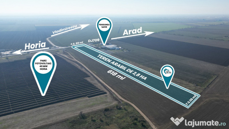 Teren de 2,8 ha pentru dezvoltare industriala, horeca sau fotovoltaice 