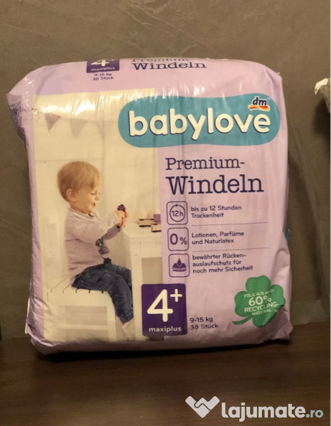 Scutece Babylove premium nr. 4+, 9-15 kg, 38 buc.
