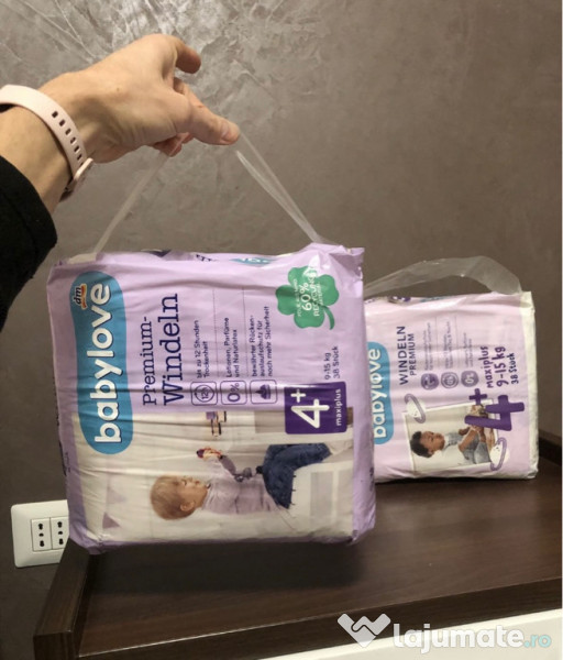 Scutece Babylove premium nr. 4+, 9-15 kg, 38 buc.