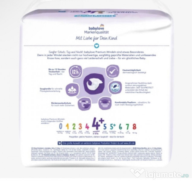 Scutece Babylove premium nr. 4+, 9-15 kg, 38 buc.