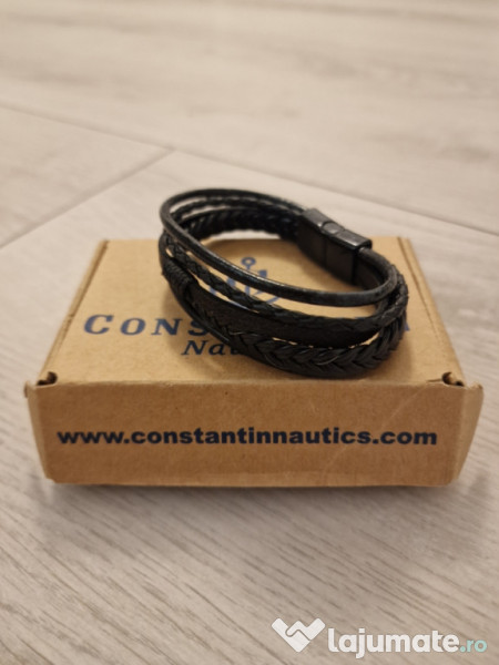 Brățară neagră din piele împletită 