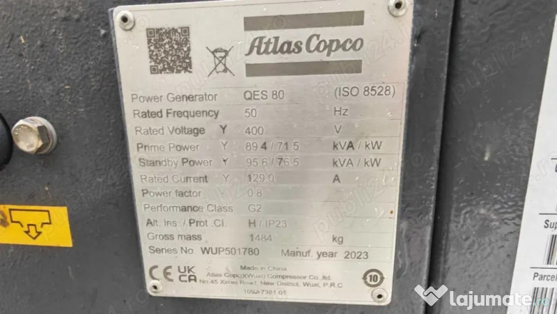 2x Generatoare Atlas Copco QES 80 + QES 100 2023, noi Germania 