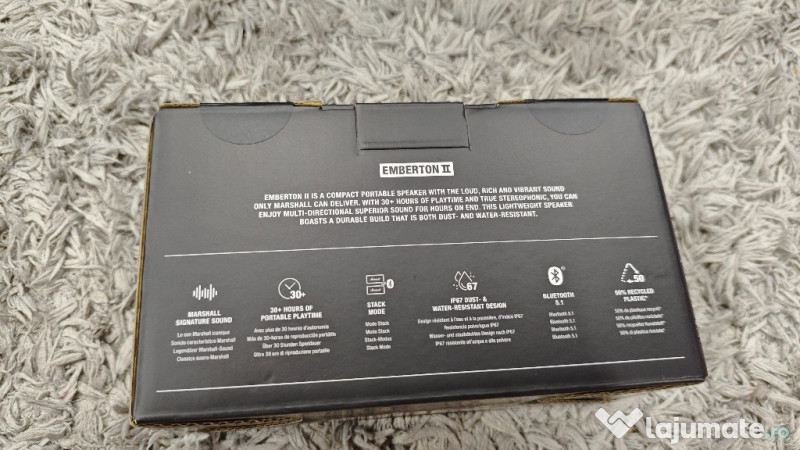 Marshall Boxa Portabila Marshall Emberton II Bluetooth, Negru 