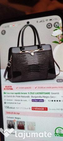 Doua genti de dama, una culoare negru si cealalta rosu burgundy