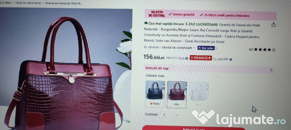 Doua genti de dama, una culoare negru si cealalta rosu burgundy