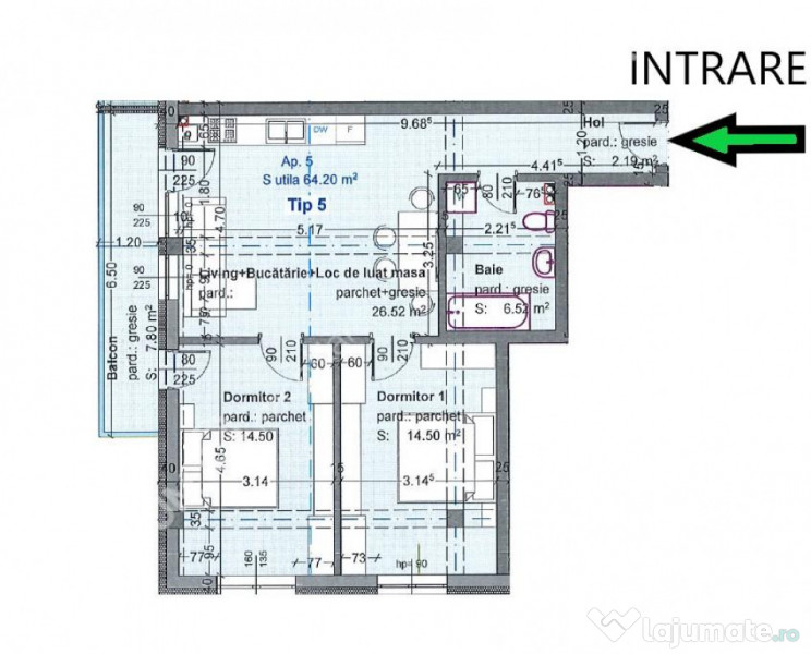 Apartament cu 3 camere si balcon etaj 1 in Selimbar zona Tri 