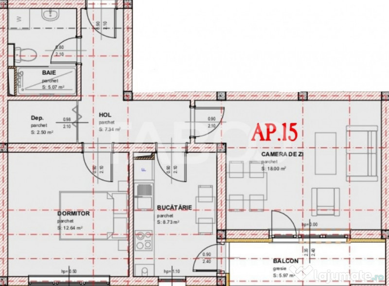 Apartament 2 camere de vanzare balcon loc parcare orientare 